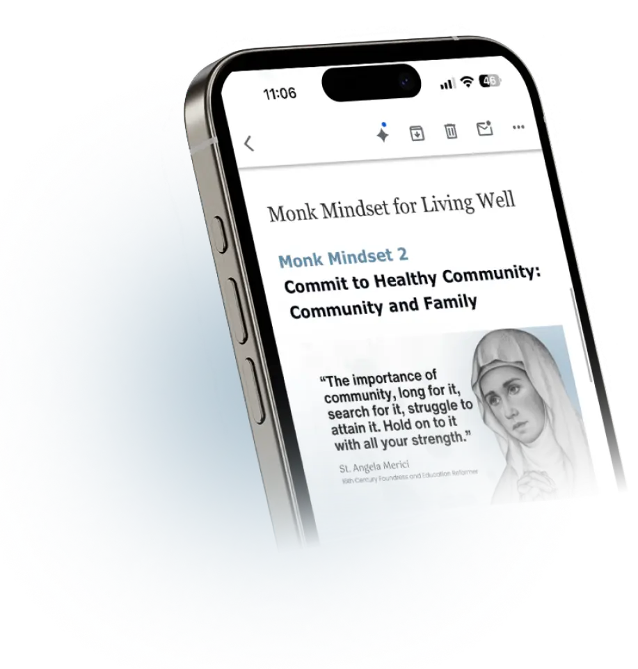 The Monk Mindset newsletter on a phone
