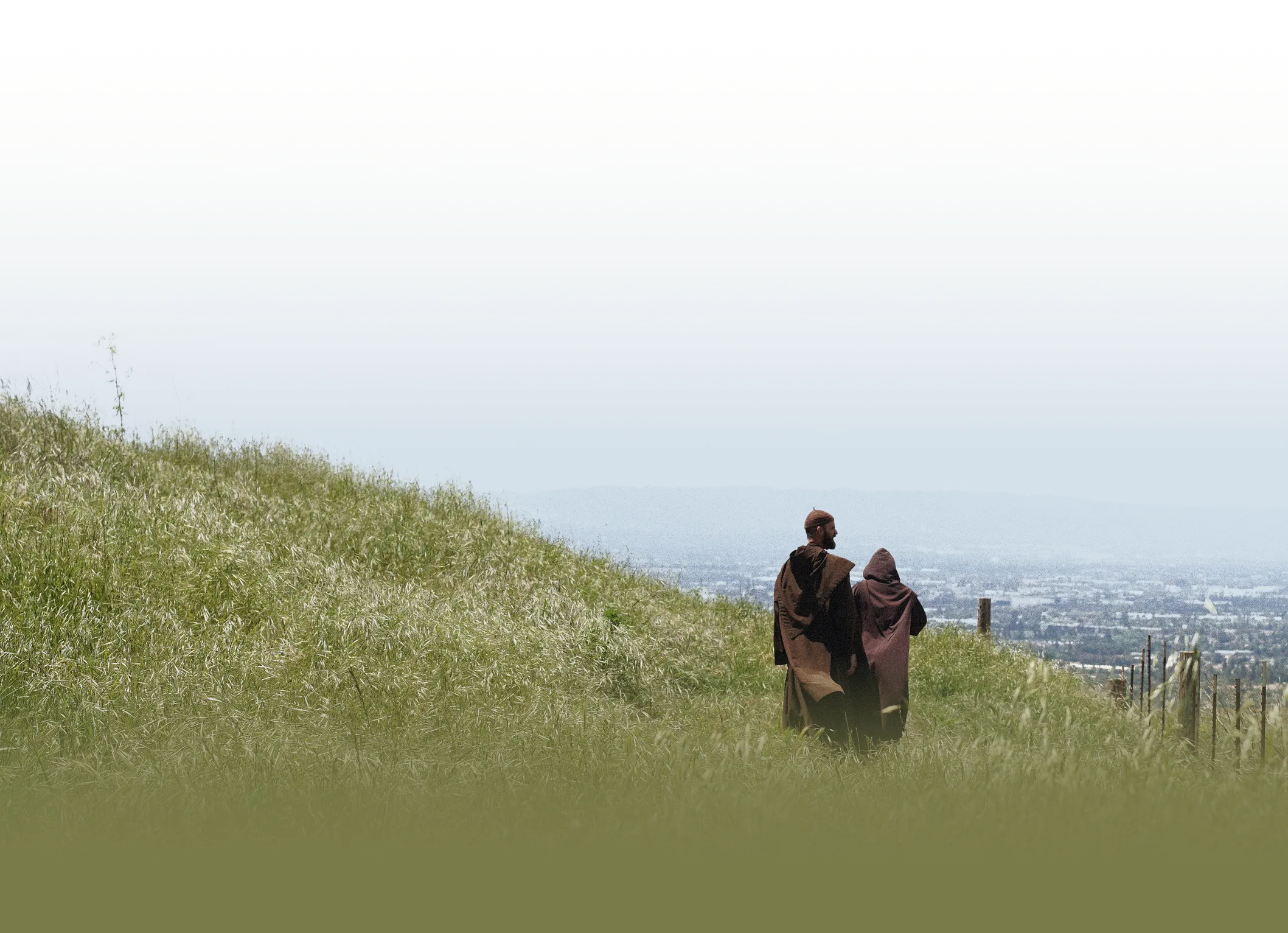 Friars walking in field
